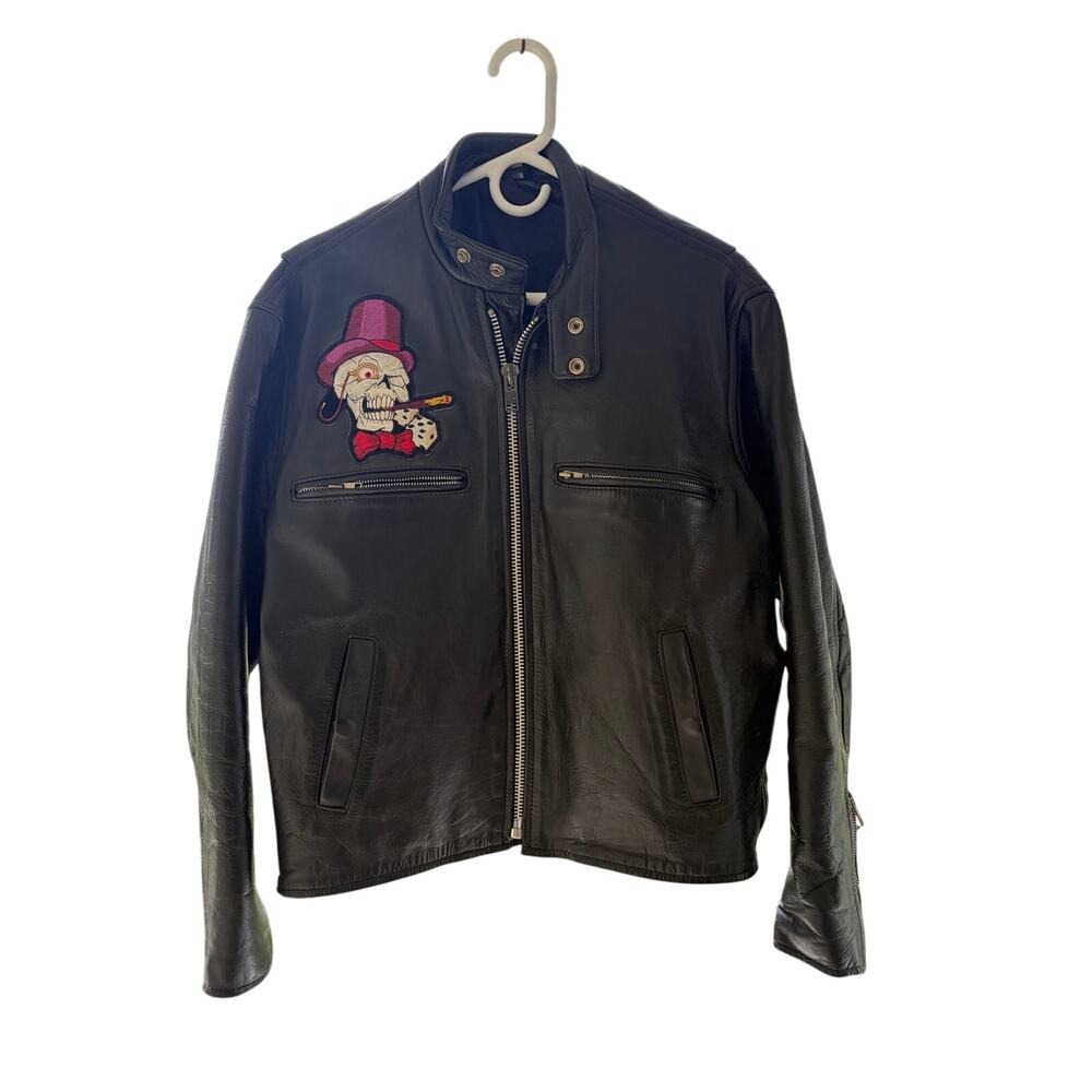 Vintage International leather patched motorcycle jacket- size 44